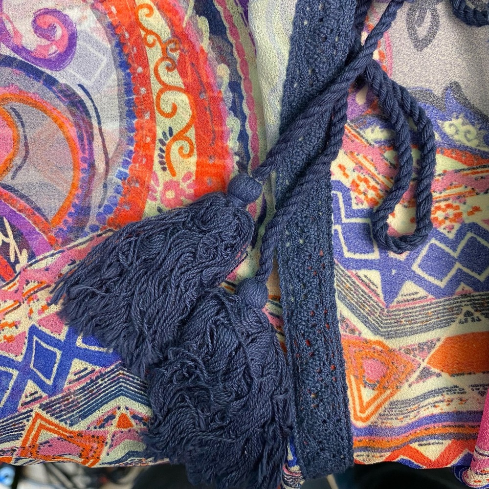 Easel Los Angeles Small Paisley Kimono Cardigan Blue Purple Red Tassels Boho - Picture 4 of 10